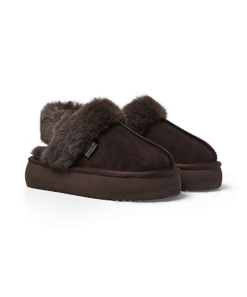 韓國 Rockfish Weatherwear CLOUDY FLATFORM FUR SLINGBACKS 厚底絨毛穆勒鞋/ 巧克力棕 CHOCO/ 預購 25 cm