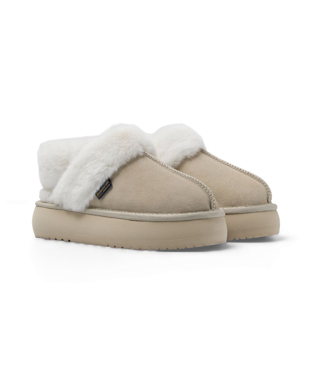 韓國 Rockfish Weatherwear CLOUDY FLATFORM FUR SLINGBACKS 厚底絨毛穆勒鞋/ 奶油色 BUTTER/ 預購 23 cm