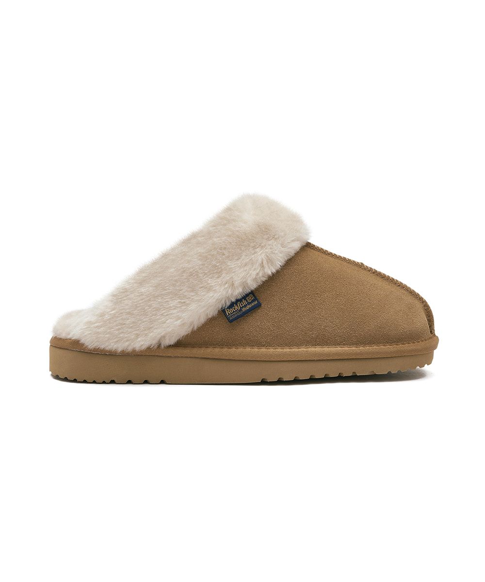 韓國 Rockfish Weatherwear ORIGINAL WINTER SLIPPERS 絨毛保暖皮革拖鞋/ 栗棕色 CHESTNUT/ 預購 26 cm