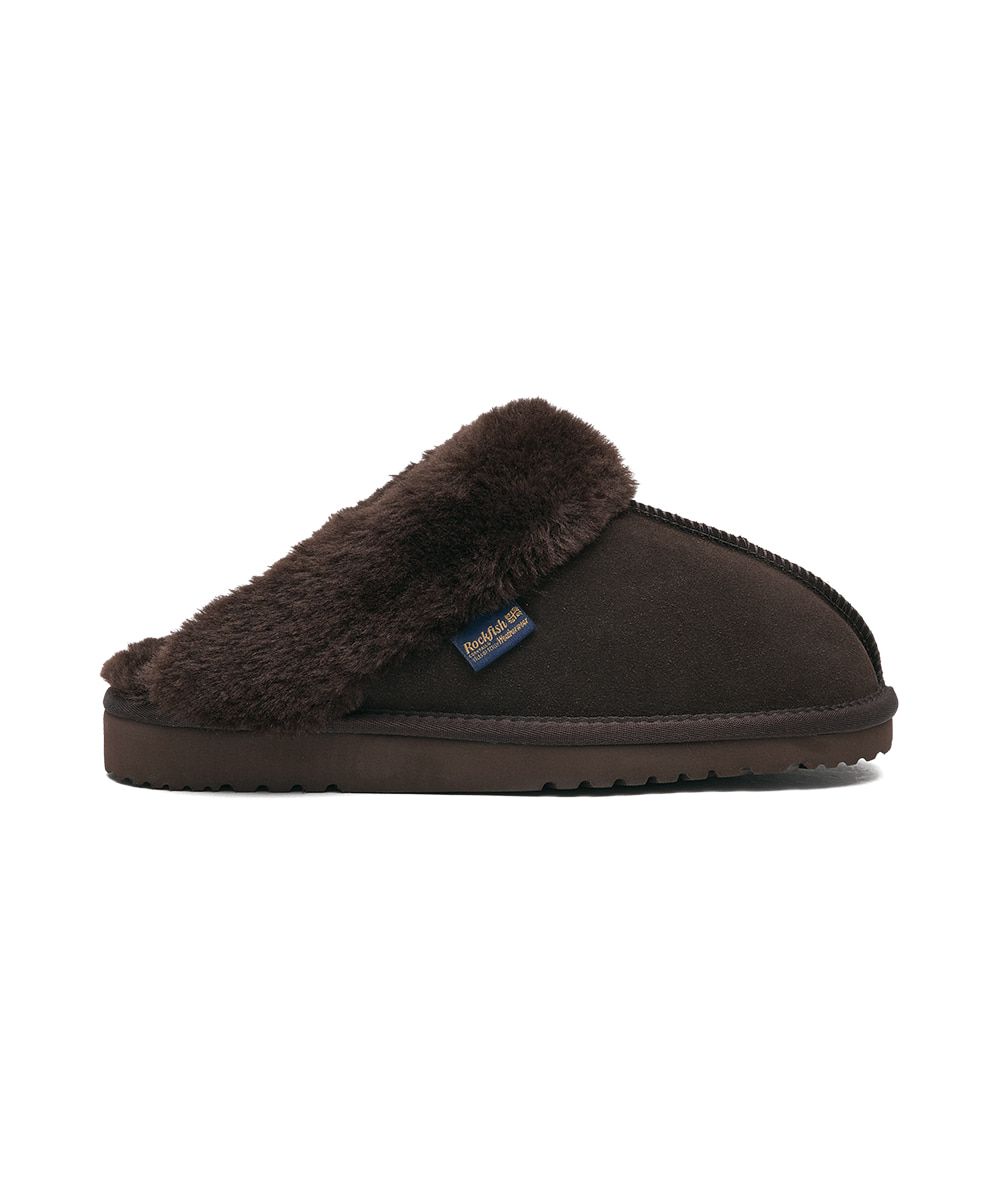 韓國 Rockfish Weatherwear ORIGINAL WINTER SLIPPERS 絨毛保暖皮革拖鞋/ 巧克力棕 CHOCO/ 預購 23 cm