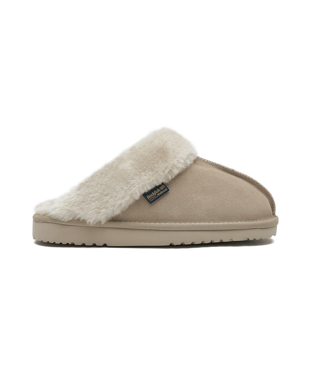 韓國 Rockfish Weatherwear ORIGINAL WINTER SLIPPERS 絨毛保暖皮革拖鞋/ 沙色 SAND/ 預購 23 cm