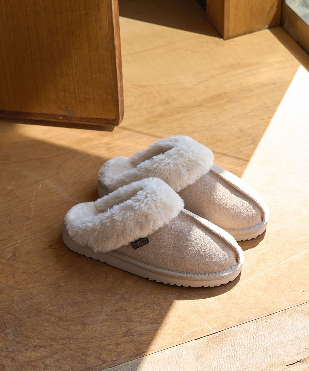 韓國 Rockfish Weatherwear ORIGINAL WINTER SLIPPERS 絨毛保暖皮革拖鞋/ 沙色 SAND/ 預購 24 cm