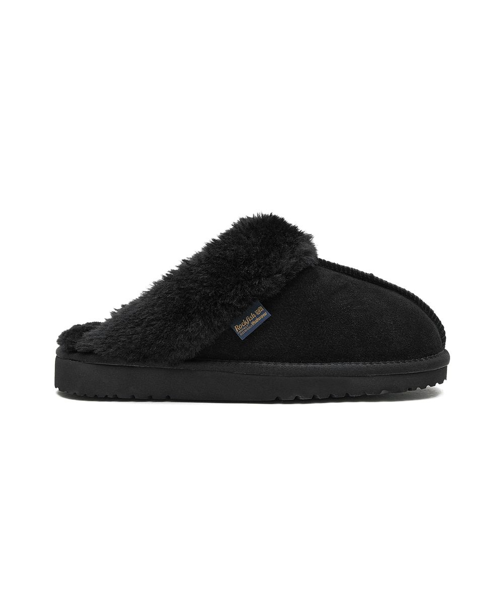 韓國 Rockfish Weatherwear ORIGINAL WINTER SLIPPERS 絨毛保暖皮革拖鞋/ 黑色 BLACK/ 預購 23 cm