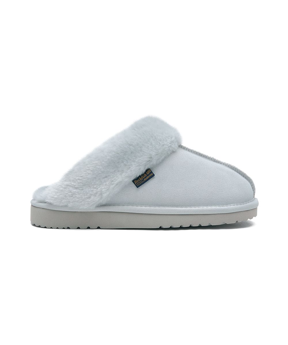 韓國 Rockfish Weatherwear ORIGINAL WINTER SLIPPERS 絨毛保暖皮革拖鞋/ 藍色 BLUE/ 預購 23 cm