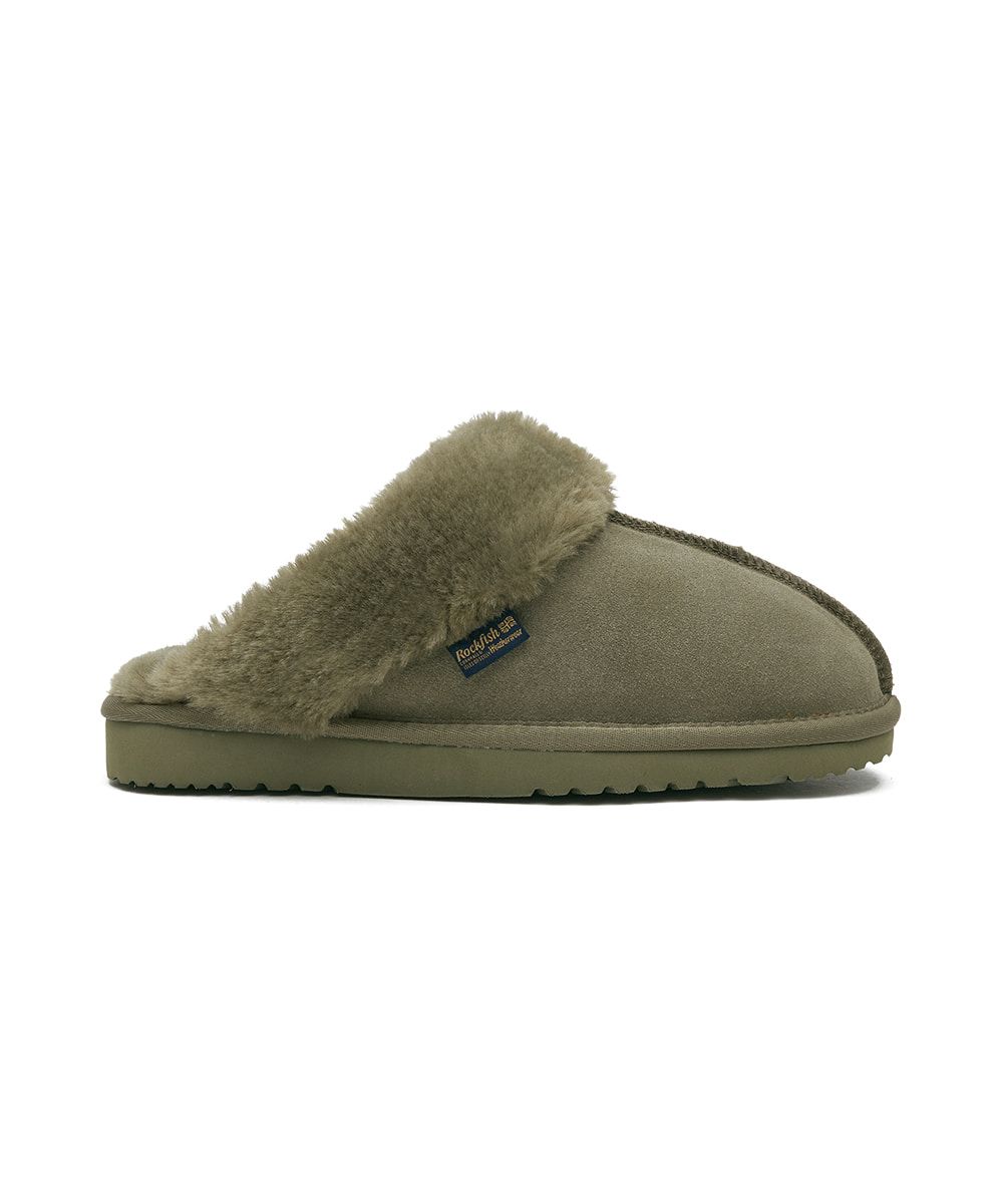韓國 Rockfish Weatherwear ORIGINAL WINTER SLIPPERS 絨毛保暖皮革拖鞋/ 卡其色 KHAKI/ 預購 23 cm