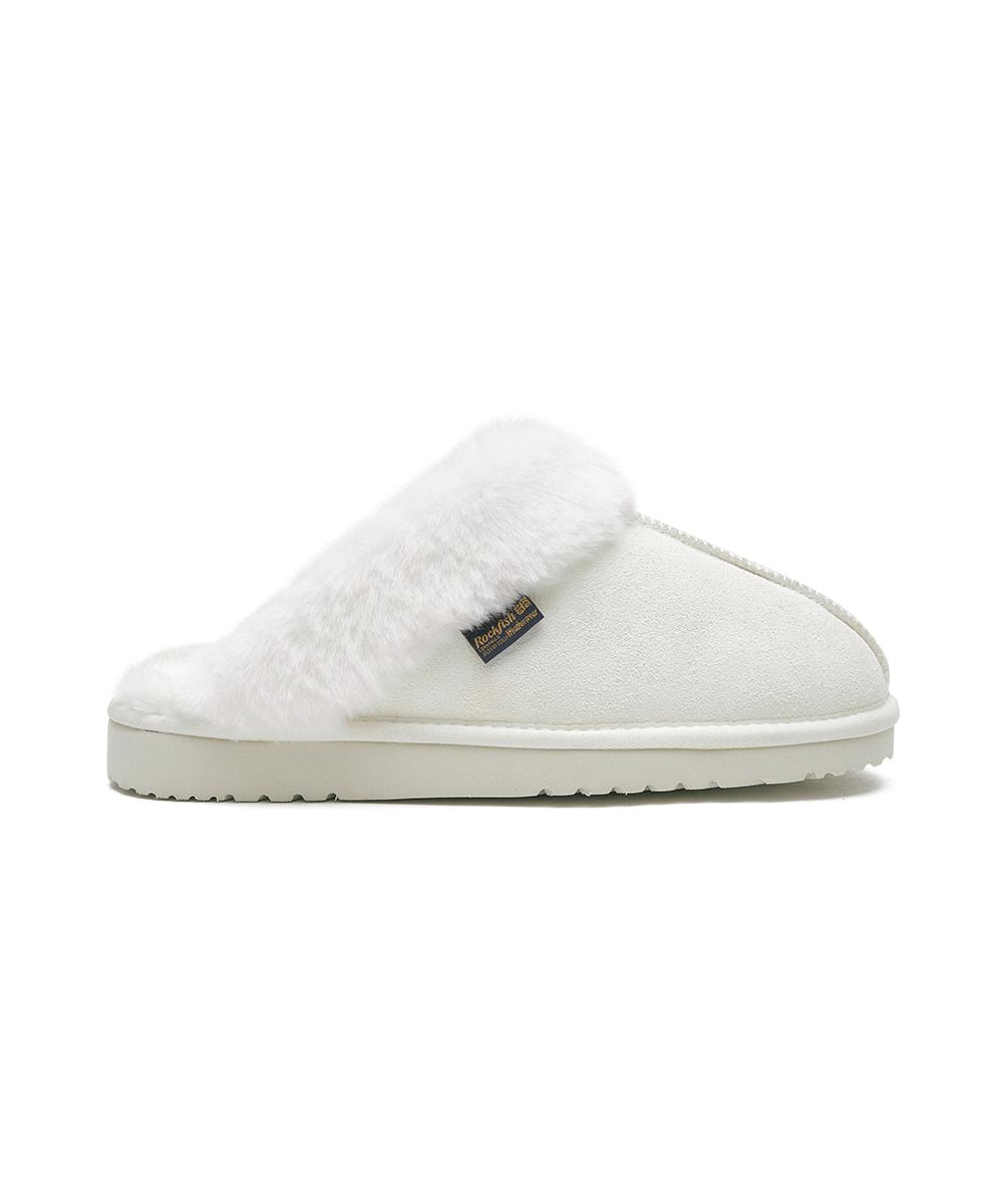 韓國 Rockfish Weatherwear ORIGINAL WINTER SLIPPERS 絨毛保暖皮革拖鞋/ 白色 WHITE/ 預購 23 cm