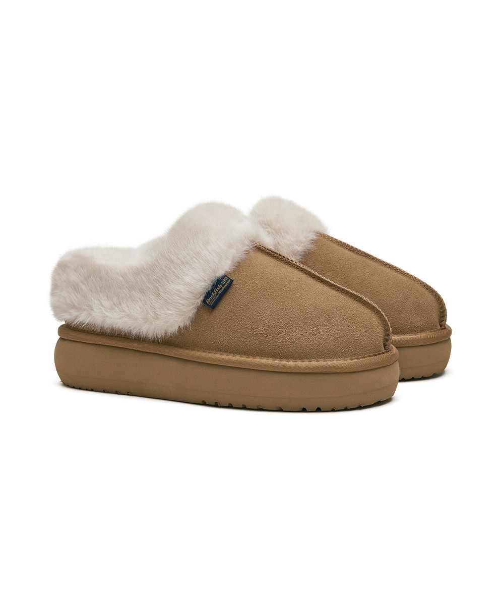 韓國 Rockfish Weatherwear CLOUDY FLATFORM FUR MULES 厚底絨毛保暖穆勒鞋/ 栗棕色 CHESTNUT/ 預購 25 cm