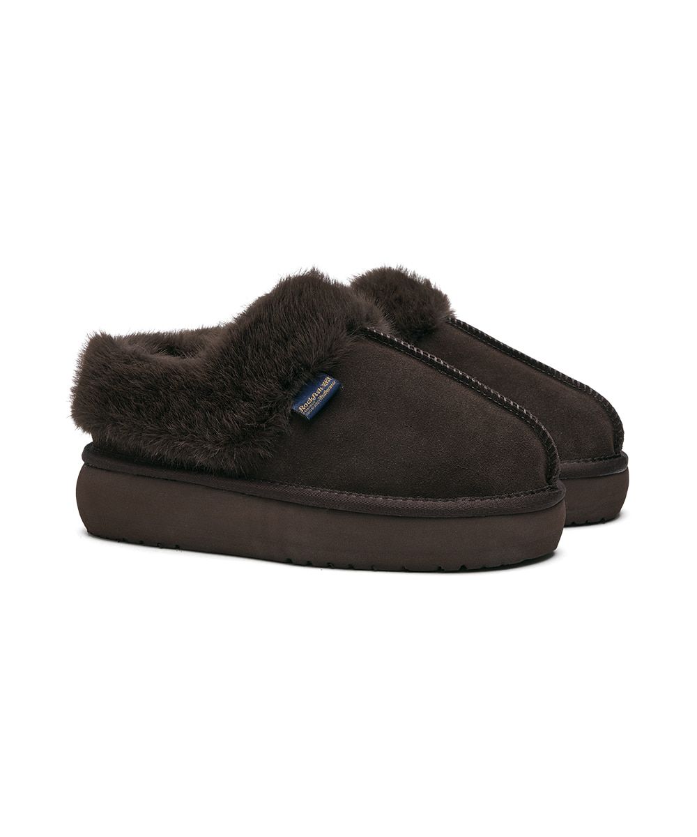 韓國 Rockfish Weatherwear CLOUDY FLATFORM FUR MULES 厚底絨毛保暖穆勒鞋/ 巧克力棕 CHOCO/ 預購 23 cm