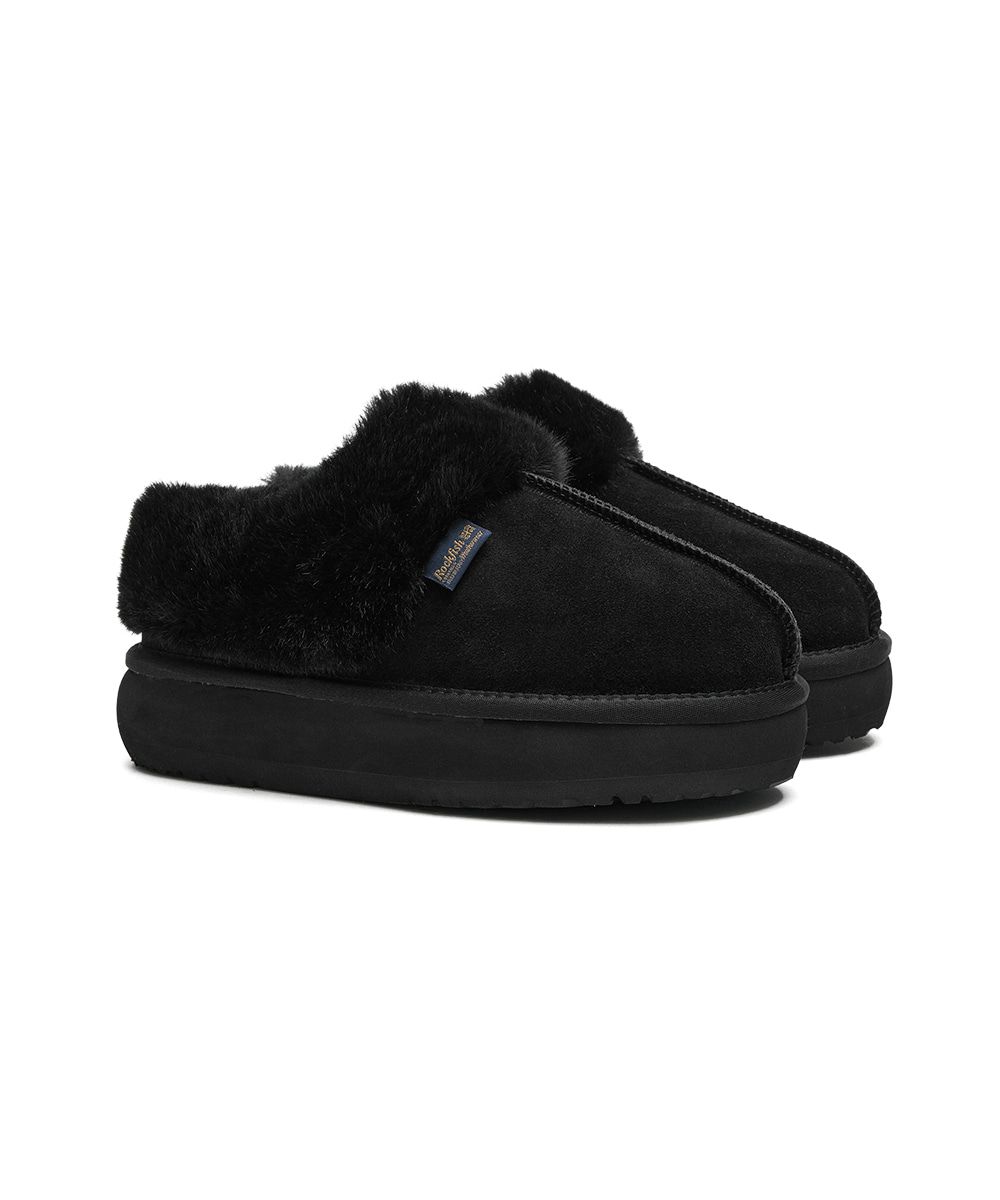 韓國 Rockfish Weatherwear CLOUDY FLATFORM FUR MULES 厚底絨毛保暖穆勒鞋/ 黑色 BLACK/ 預購 23 cm