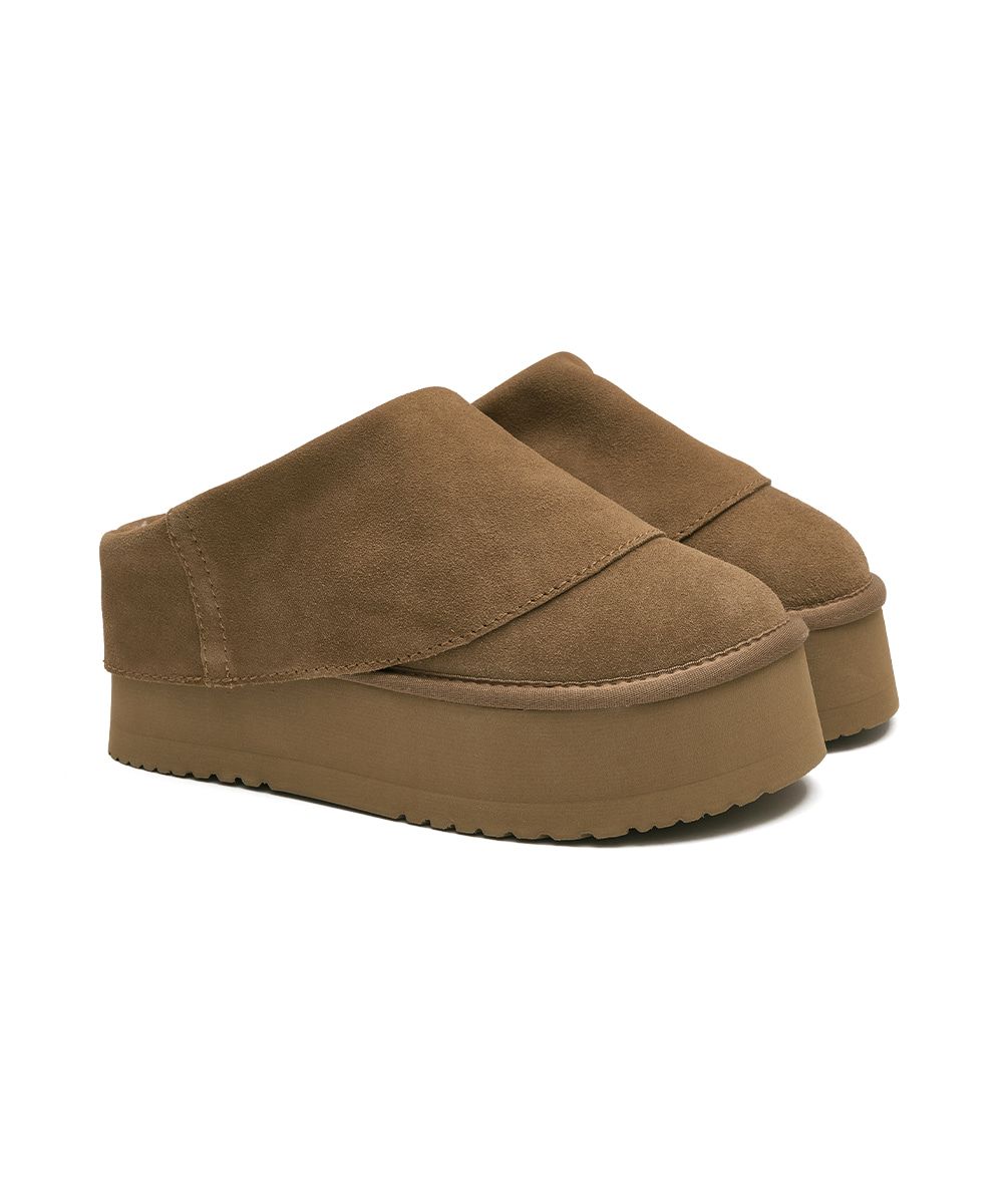 韓國 Rockfish Weatherwear MAXI FOLDED MULES 厚底摺疊絨毛穆勒鞋/ 栗棕色 CHESTNUT/ 預購 24 cm