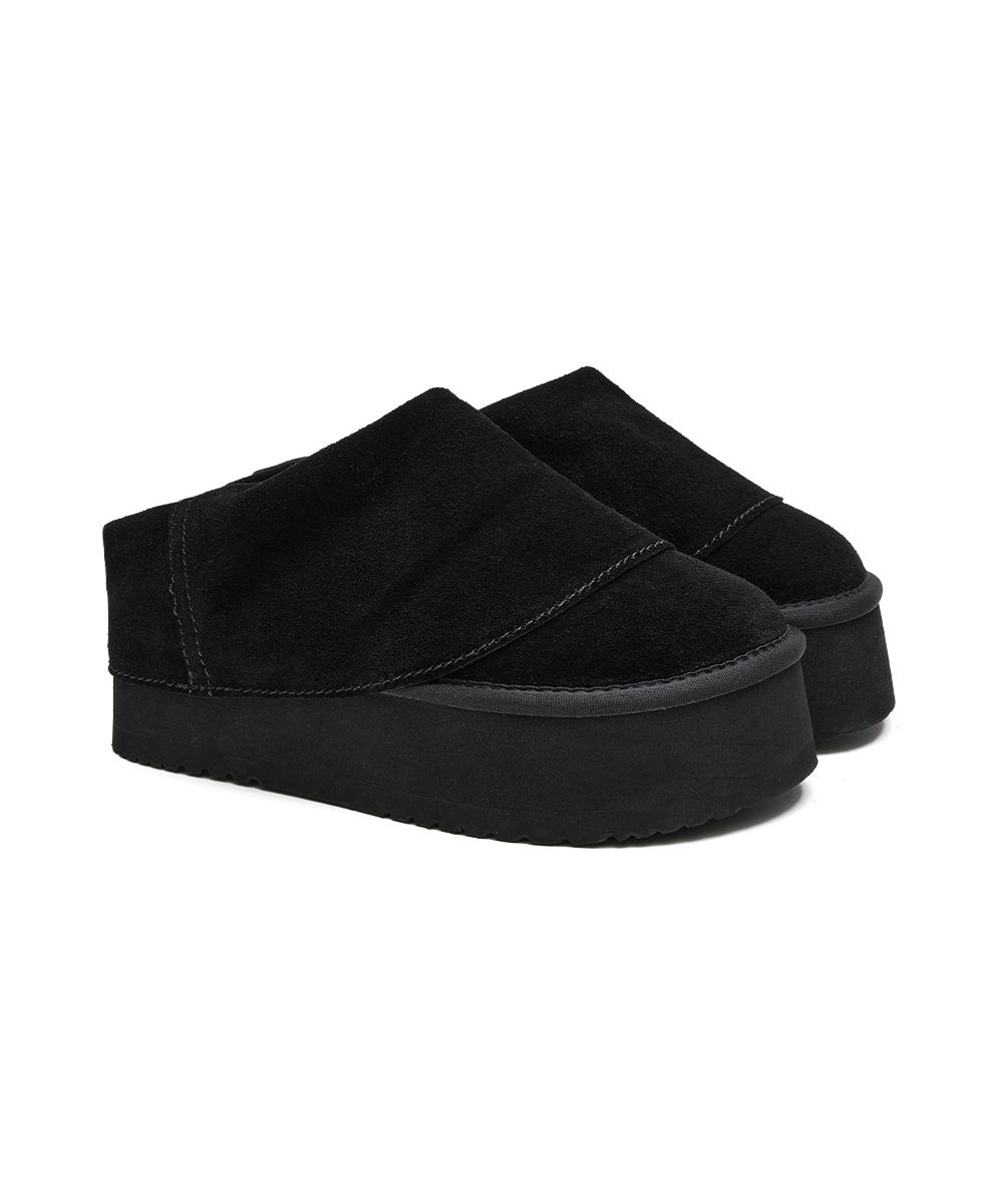 韓國 Rockfish Weatherwear MAXI FOLDED MULES 厚底摺疊絨毛穆勒鞋/ 黑色 BLACK/ 預購 24 cm