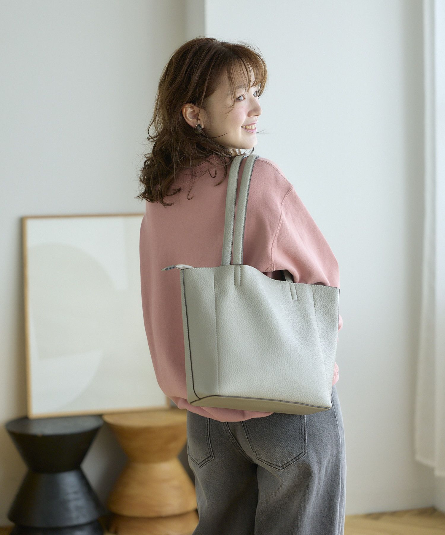 日本 Legato Largo 復古風格柔軟托特包/ Light Grey