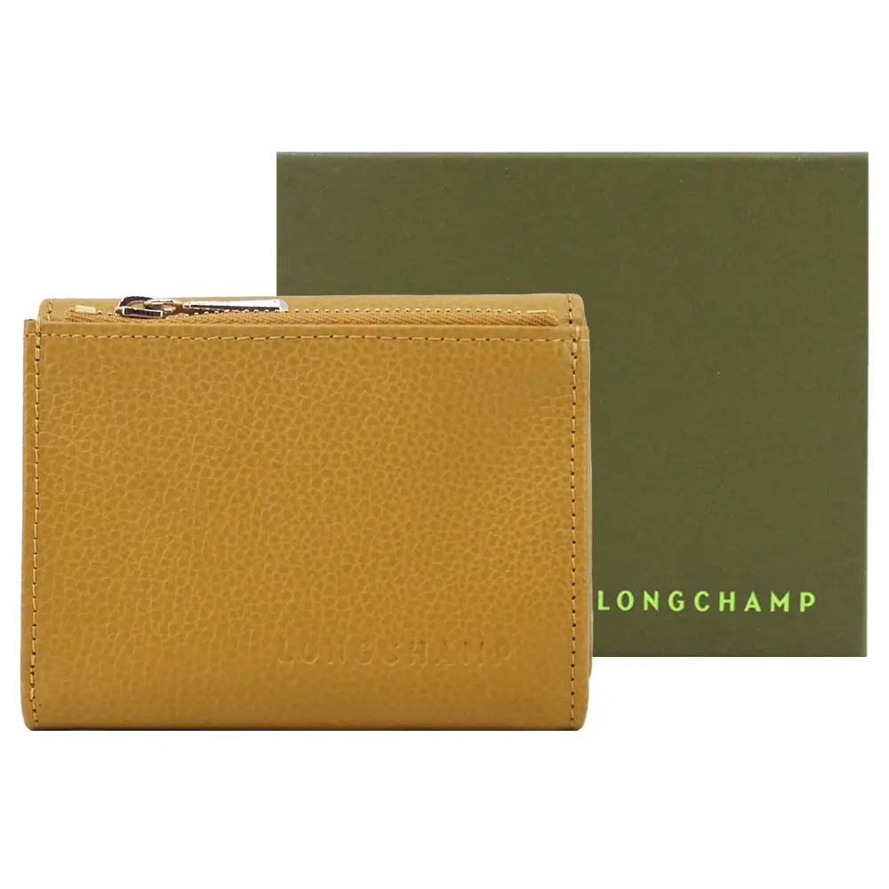 LONGCHAMP LE FOULONNÉ系列牛皮簡約三折短夾(肉豆蔻)/平行輸入