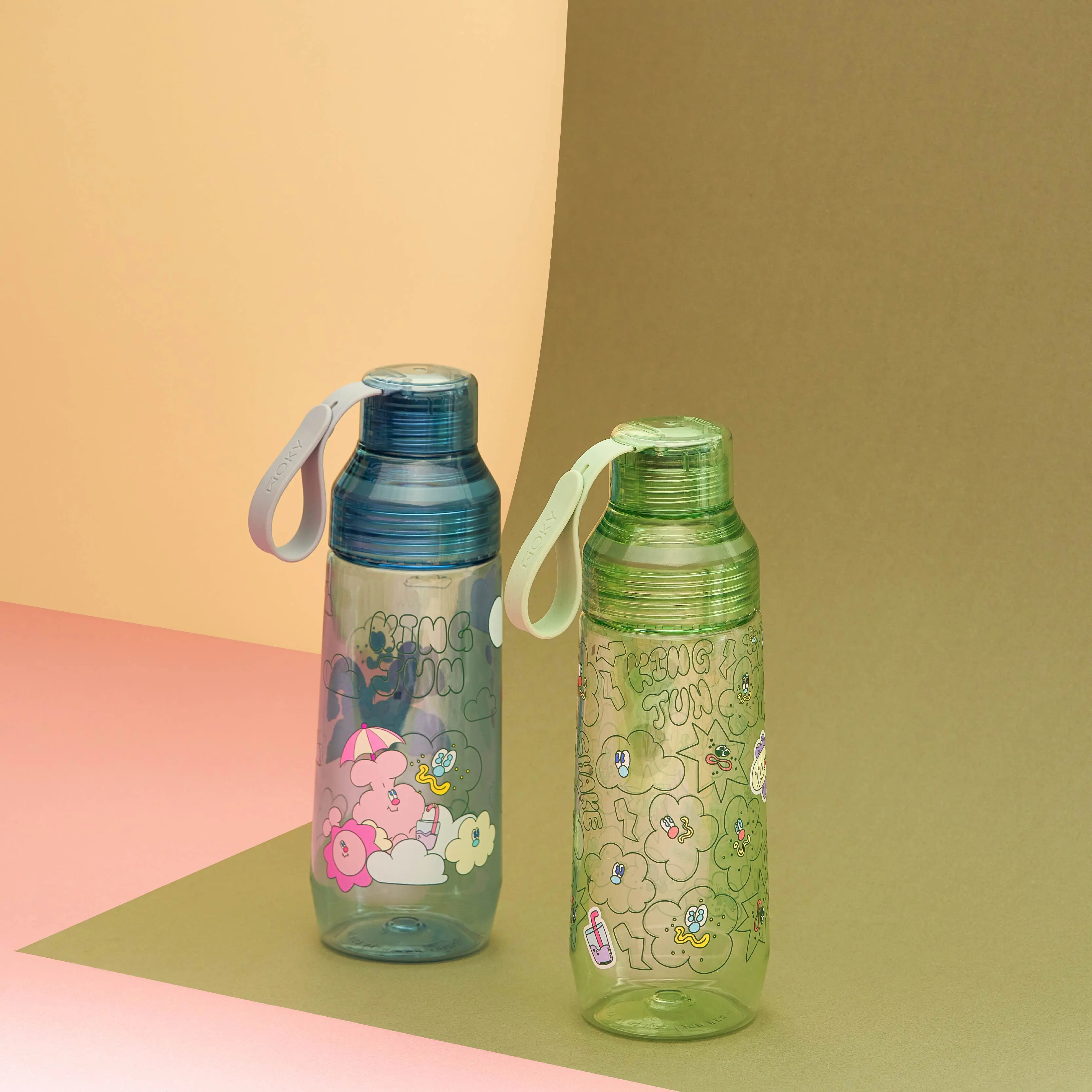 WOKY沃廚 x KINGJUN透明瓶/ 600ml/ 病毒花/ 綠
