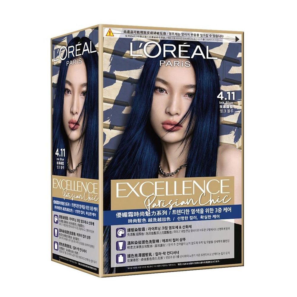 【L'Oreal Paris 巴黎萊雅】優媚霜時尚魅力系列染髮霜 4.11 (夜幕霧藍) 公司貨