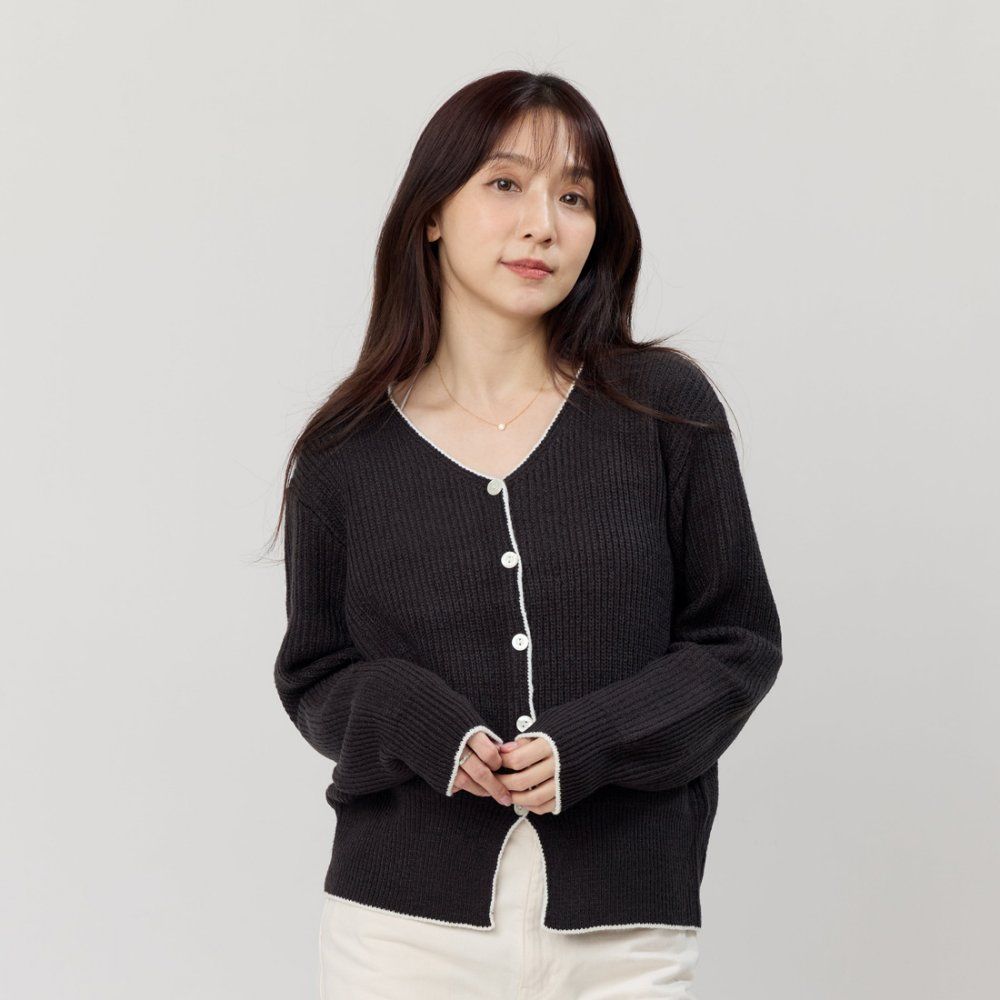 好我 so that's me Cathy手勾邊圓領針織開襟衫外套/ 深灰 FREE SIZE