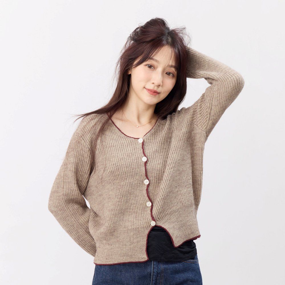 好我 so that's me Cathy手勾邊圓領針織開襟衫外套/ 摩卡棕 FREE SIZE