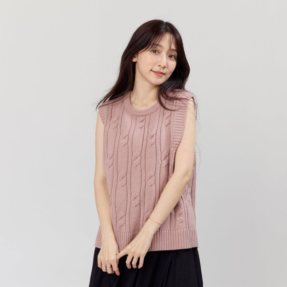 好我 so that's me Joyce圓領麻花針織背心/ 玫粉 FREE SIZE