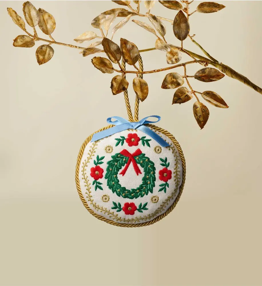 美國 RIFLE PAPER 刺繡聖誕吊飾/ 聖誕花圈