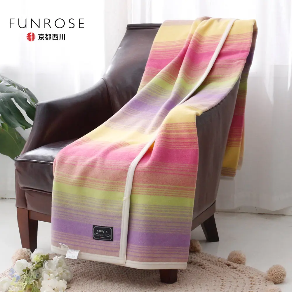 增加深度睡眠✦京都西川 日本國產京織羊毛毯 / 單人140X200cm / 線條款/ 粉色