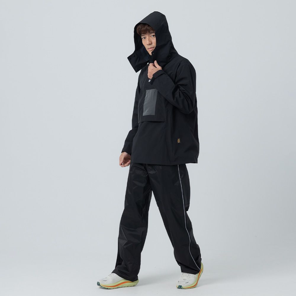 【OutPerform-奧德蒙雨衣官方直營】ACE半斜開雙拉練防水透氣兩件式雨衣/ 太空黑/ 3XL