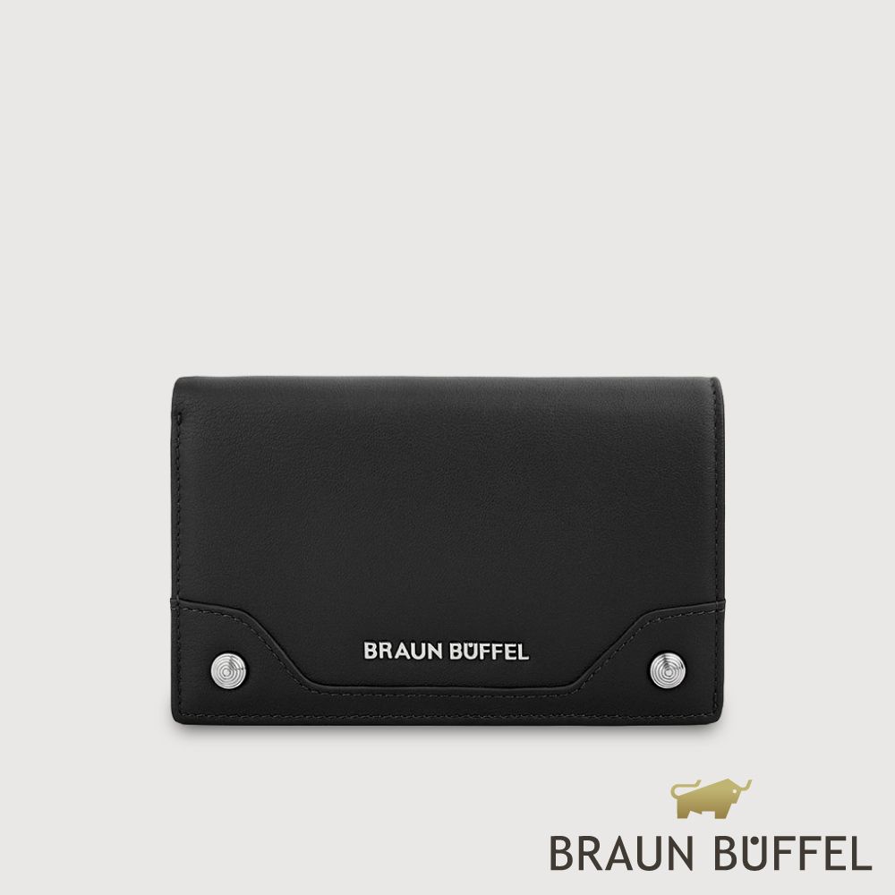 【BRAUN BUFFEL 德國小金牛】台灣總代理 絲妲莎-S 11卡兩折中夾-黑色/BF875-501-BK