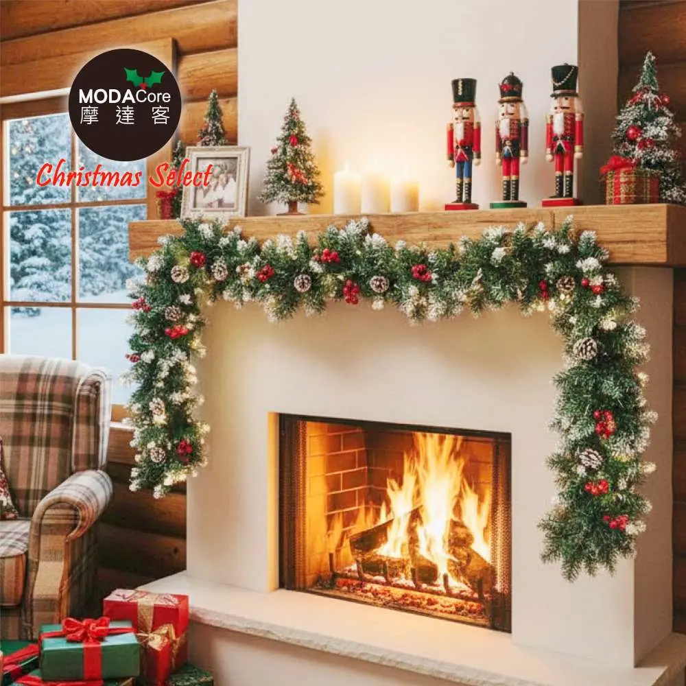 摩達客9尺/270cm刷白松果紅果裝飾樹藤條-免組裝/可彎曲調整_可掛門邊/窗邊/牆沿