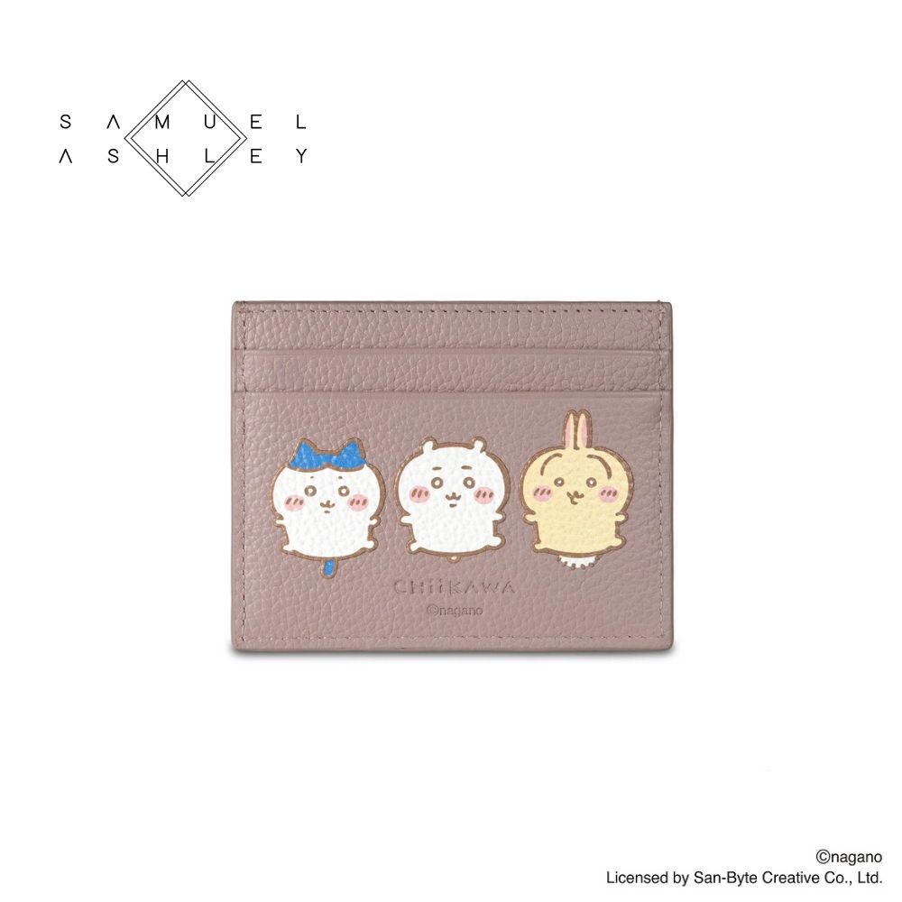 Samuel Ashley x Chiikawa吉伊卡哇聯名款 女生皮革卡片套/ 5卡-SACKW-002-港澳台限定/ 灰粉色