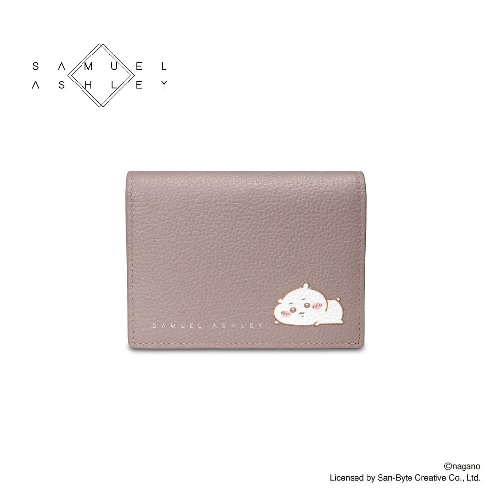 Samuel Ashley x Chiikawa吉伊卡哇聯名款 女生9卡零錢拉鍊短夾/ SACKW-006-港澳台限定/ 灰粉色/吉伊卡哇