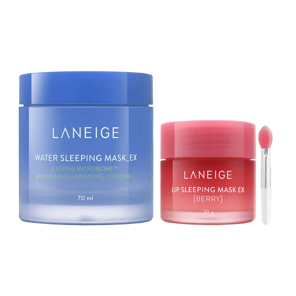 【LANEIGE蘭芝】超能亮睡美人晚安面膜 70ml+睡美人極萃滋養晚安唇膜 20g ＃甜莓-平行輸入