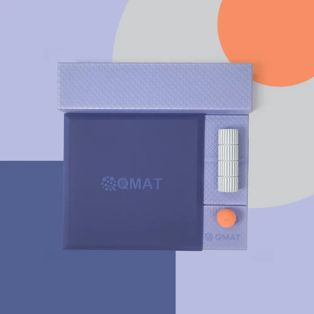 【QMAT】Y011撞色調/ 6mm折疊瑜珈墊(尼龍拉鍊袋)+20mm超慢跑墊+MiNi小竹竿+6CM筋膜球+小物網袋