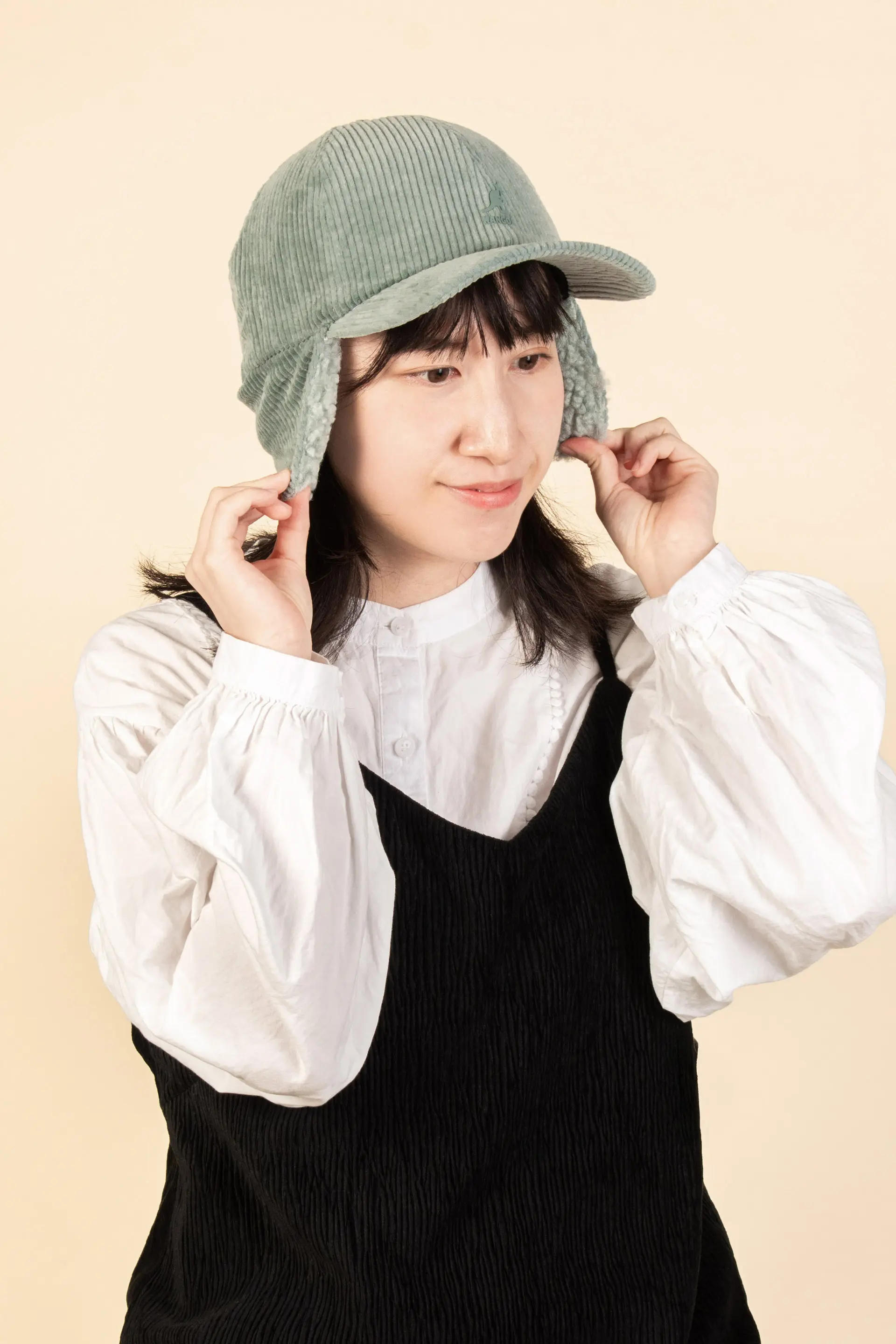 KANGOL CORD燈芯絨遮耳棒球帽/ 灰綠色/ L-XL