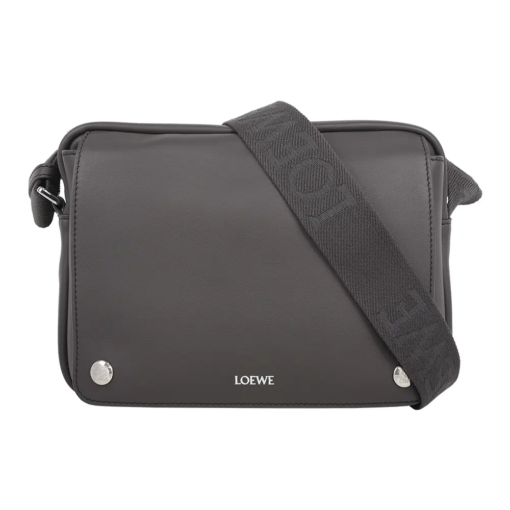 【LOEWE】Pebble 光滑小牛皮中型翻蓋郵差包(深灰色)/ 平行輸入