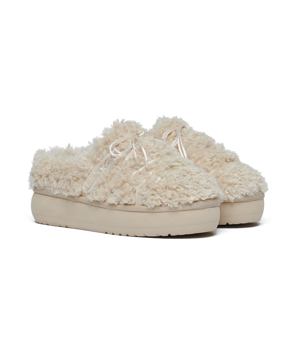 韓國 Rockfish Weatherwear CURLY FUR MULES 捲毛厚底穆勒鞋/ 米色 BEIGE/ 預購 25 cm
