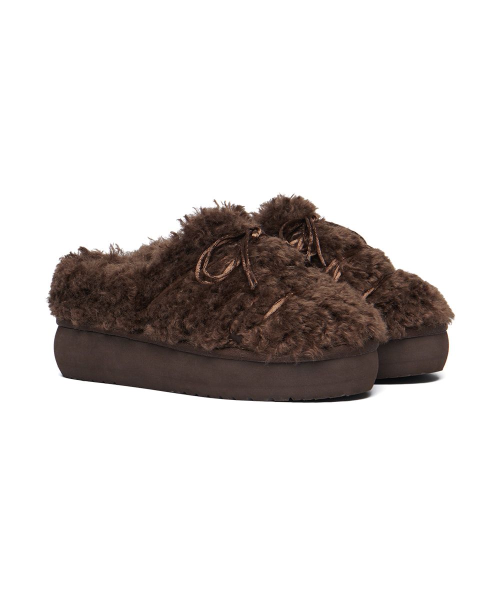 韓國 Rockfish Weatherwear CURLY FUR MULES 捲毛厚底穆勒鞋/ 可可棕 COCOA/ 預購 25 cm