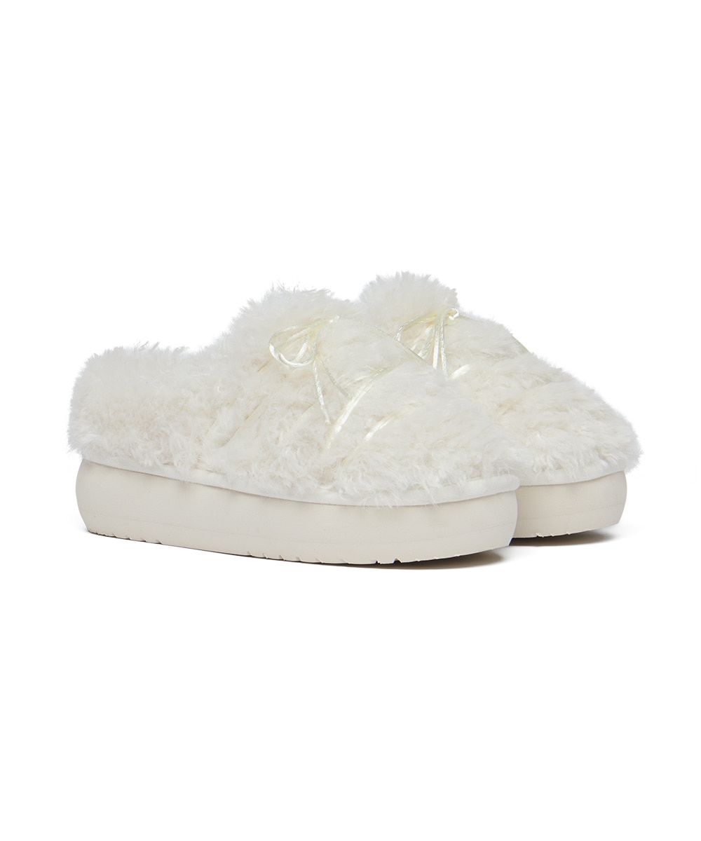 韓國 Rockfish Weatherwear CURLY FUR MULES 捲毛厚底穆勒鞋/ 象牙白 IVORY/ 預購 25 cm