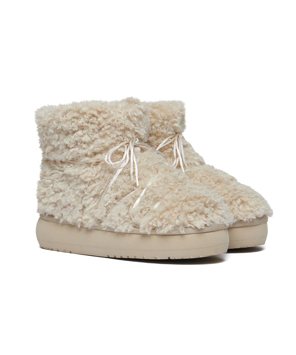 韓國 Rockfish Weatherwear CURLY FUR BOOTS SHORT 捲毛厚底短靴/ 米色 BEIGE/ 預購 24 cm