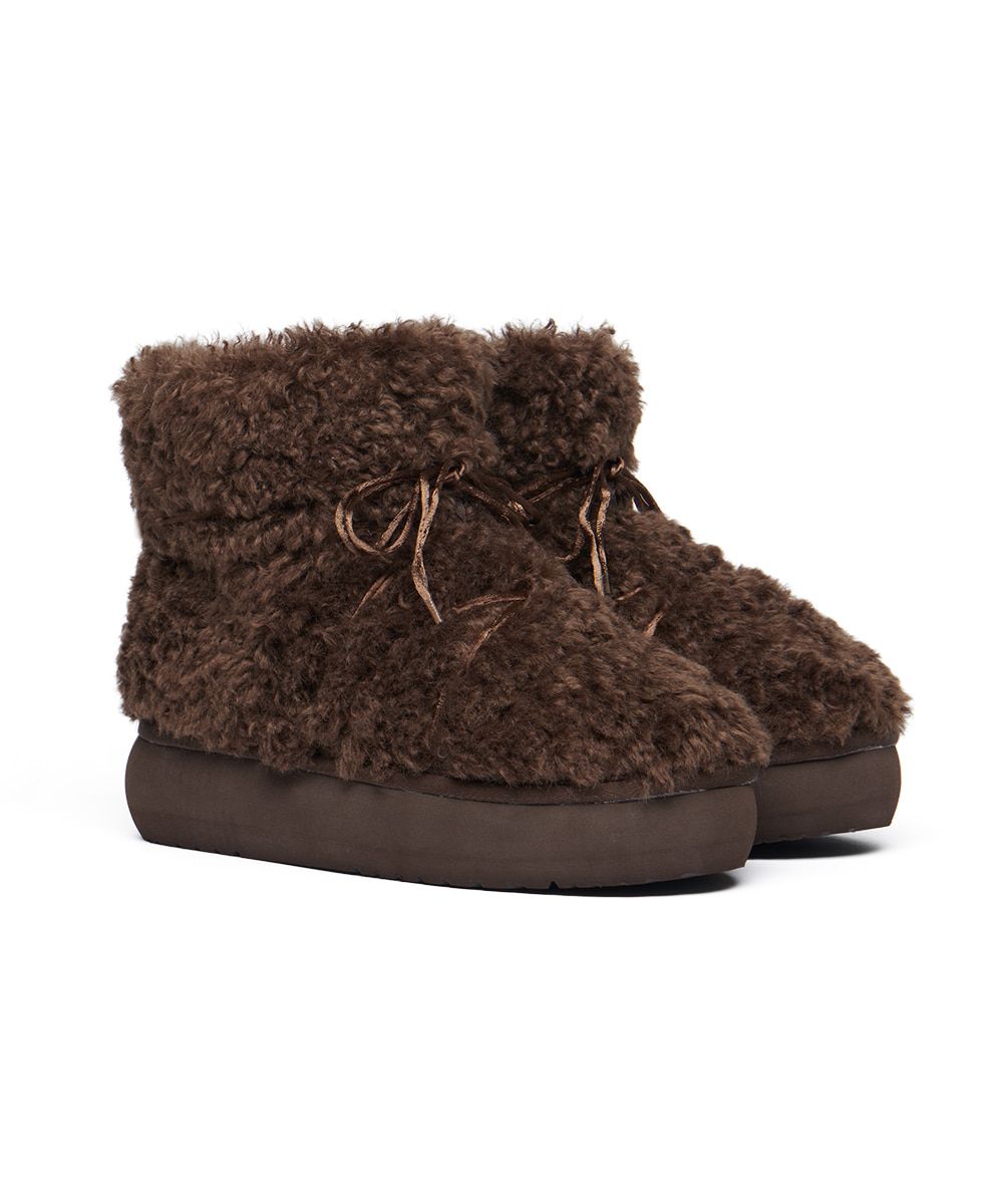 韓國 Rockfish Weatherwear CURLY FUR BOOTS SHORT 捲毛厚底短靴/ 可可棕 COCOA/ 預購 23 cm
