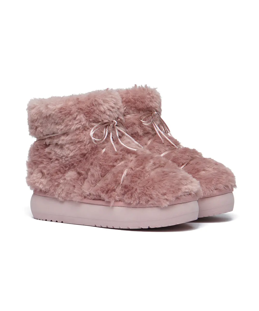 韓國 Rockfish Weatherwear CURLY FUR BOOTS SHORT 捲毛厚底短靴/ 灰粉色 DUSTY PINK/ 預購 23 cm