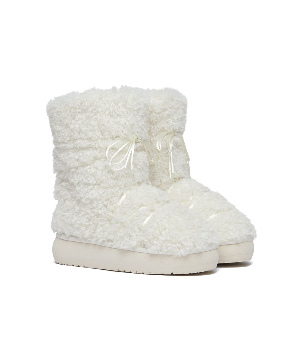 韓國 Rockfish Weatherwear CURLY FUR BOOTS MIDDLE 捲毛厚底中筒雪靴/ 象牙白 IVORY/ 預購 25 cm