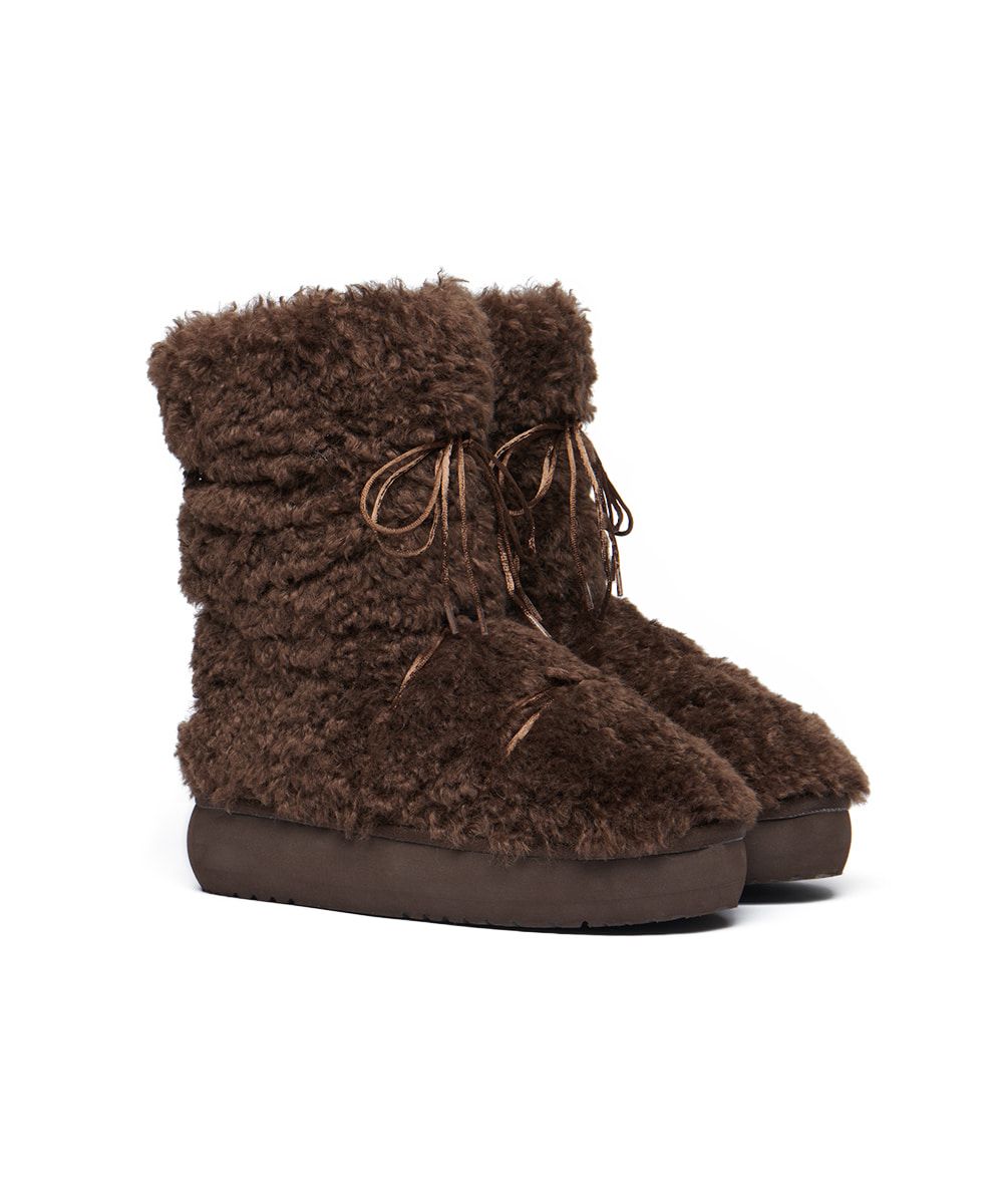 韓國 Rockfish Weatherwear CURLY FUR BOOTS MIDDLE 捲毛厚底中筒雪靴/ 可可棕 COCOA/ 預購 25 cm