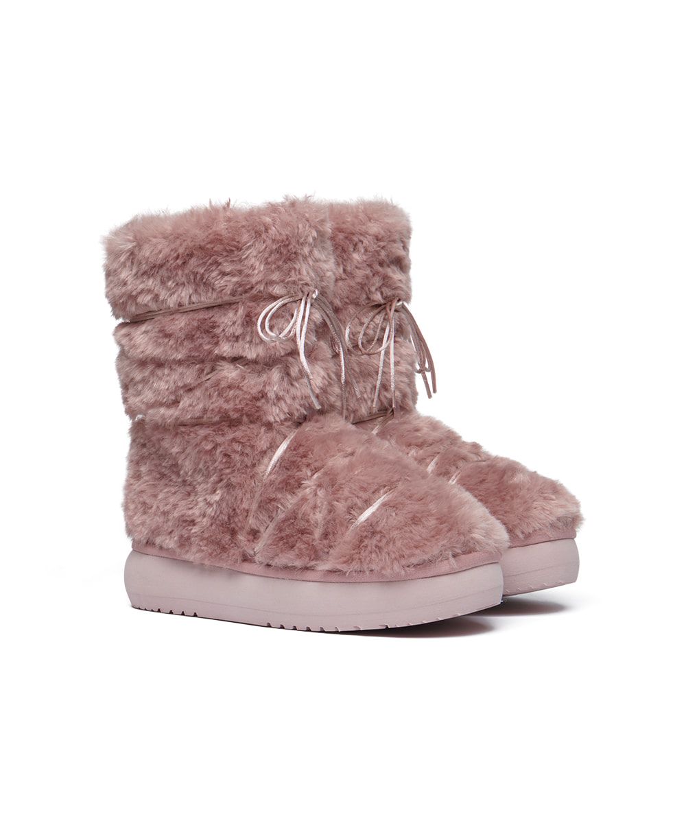 韓國 Rockfish Weatherwear CURLY FUR BOOTS MIDDLE 捲毛厚底中筒雪靴/ 灰粉色 DUSTY PINK/ 預購 25 cm