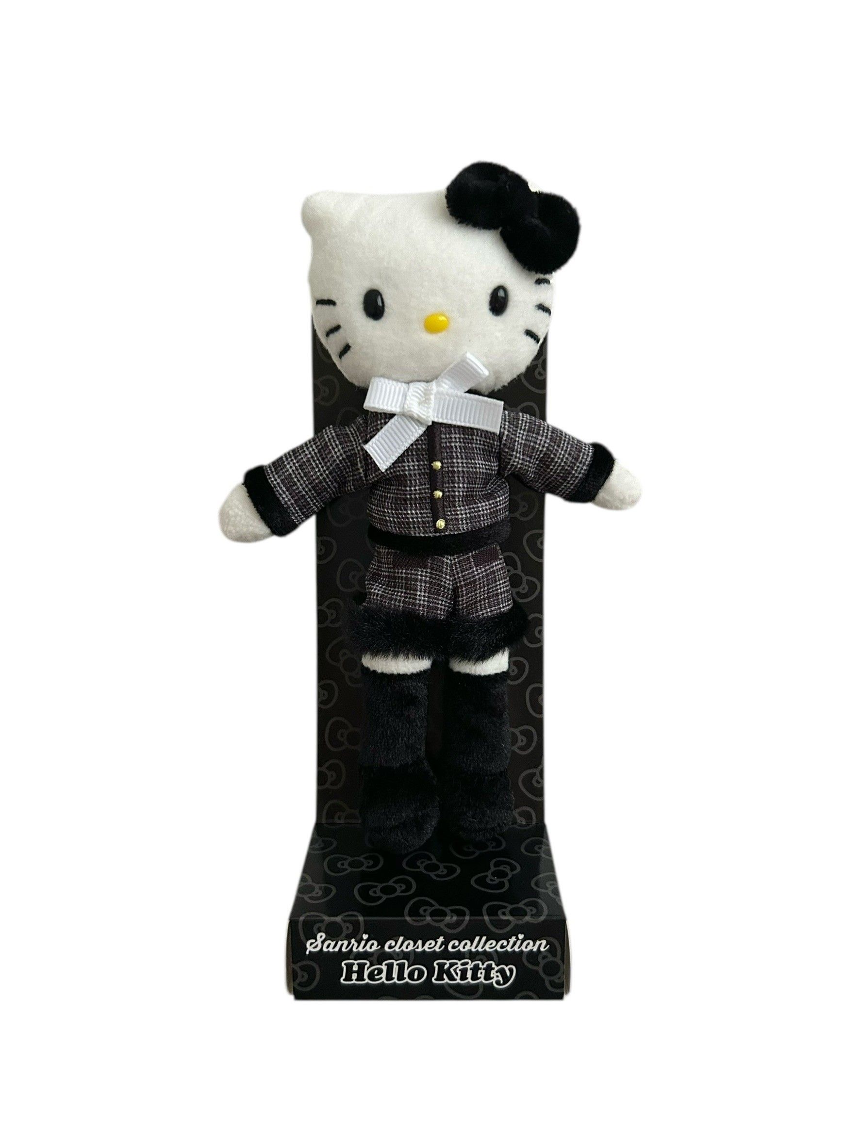 日本 Hello Kitty長腿衣櫥系列吊飾(11269-1/千鳥格/白皮/長腿/四肢可動/Sanrio/平行輸入)