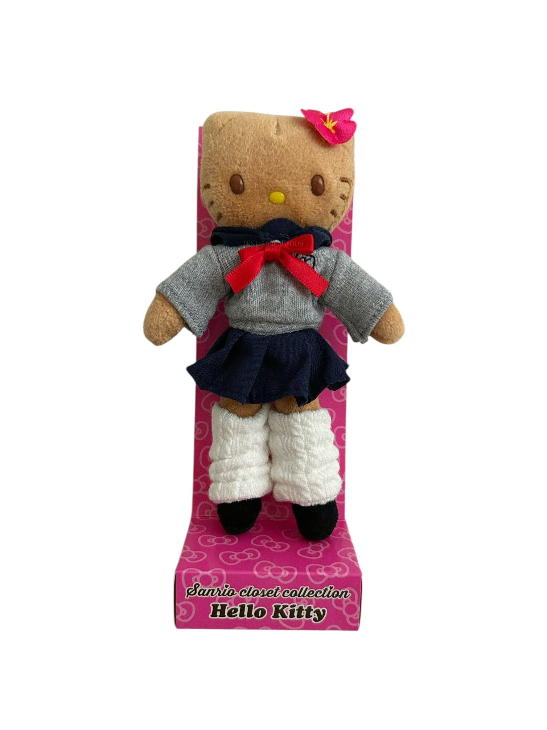 日本 Hello Kitty長腿衣櫥系列吊飾(11266-6/黑皮/校服/泡泡襪/長腿/四肢可動/Sanrio/平行輸入)