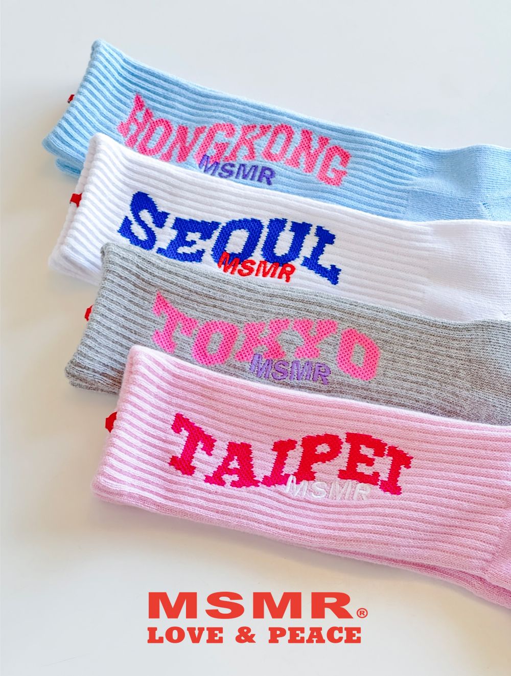 韓國 MSMR 中筒襪/ City logo crew socks/ 首爾/ 白/ 禮物套組