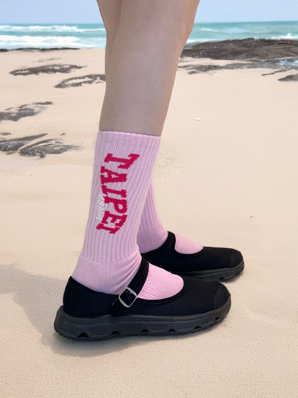 韓國 MSMR 中筒襪/ City logo crew socks/ 台北/ 粉/ 禮物套組
