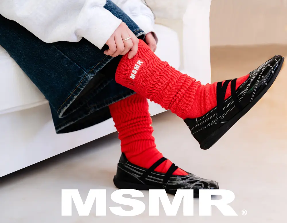 韓國 MSMR 中筒襪/ Clare Patch Crew Socks/ 紅/ 禮物套組