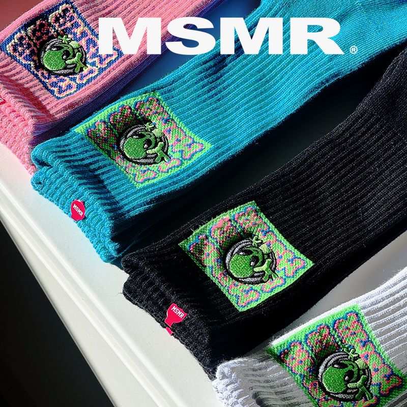韓國 MSMR 中筒襪/ Neon Alien Crew Socks/ 藍/ 禮物套組