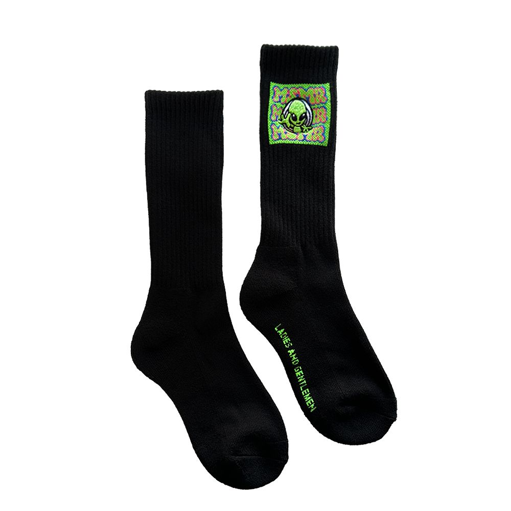 韓國 MSMR 中筒襪/ Neon Alien Crew Socks/ 黑/ 禮物套組