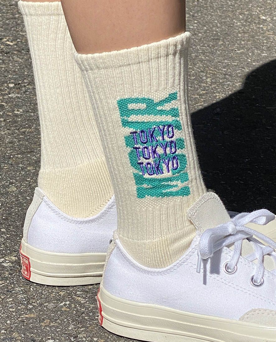韓國 MSMR 中筒襪/ Tokyo Logo Socks/ 米白/ 禮物套組